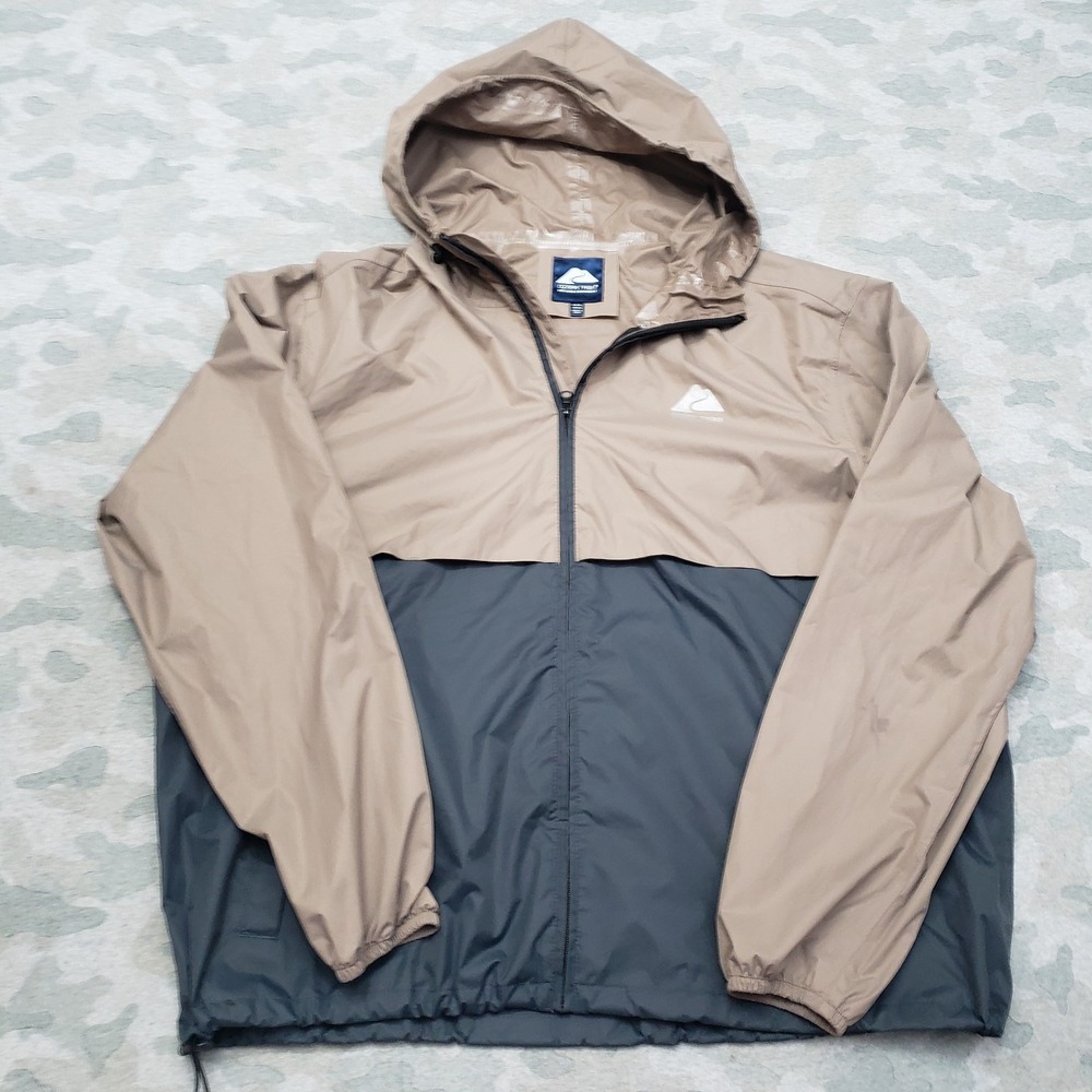 Ozark Jacket Mens XL/2XL Brown Windbreaker‎ Full Zip Hooded Long Sleeve